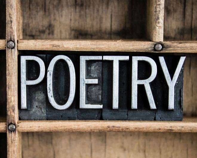 Wort Poetry als Druckplättchen